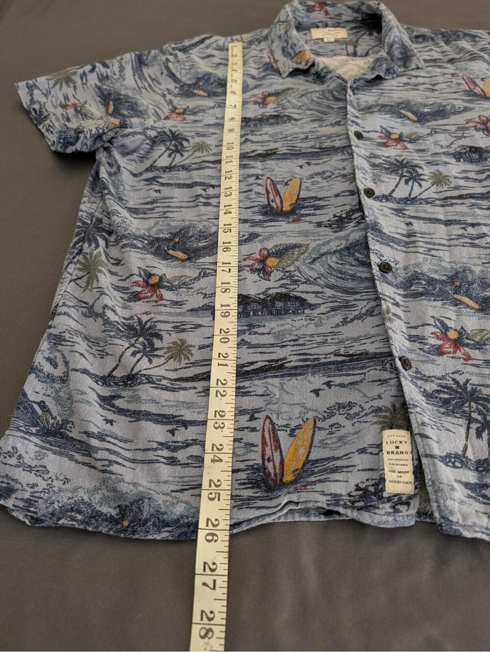 Lucky Brand Mens L Linen Viscose Blue Hawaiian Short Sleeve Beach Aloha Blue - Picture 4 of 9